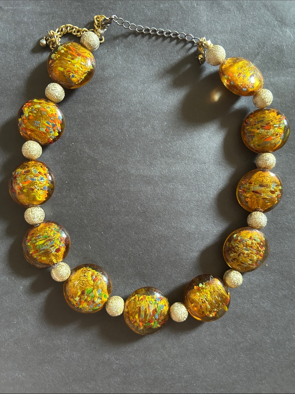 Gold Multicolor Glass Bead Necklace - and earrings vintage Women's Jewelry